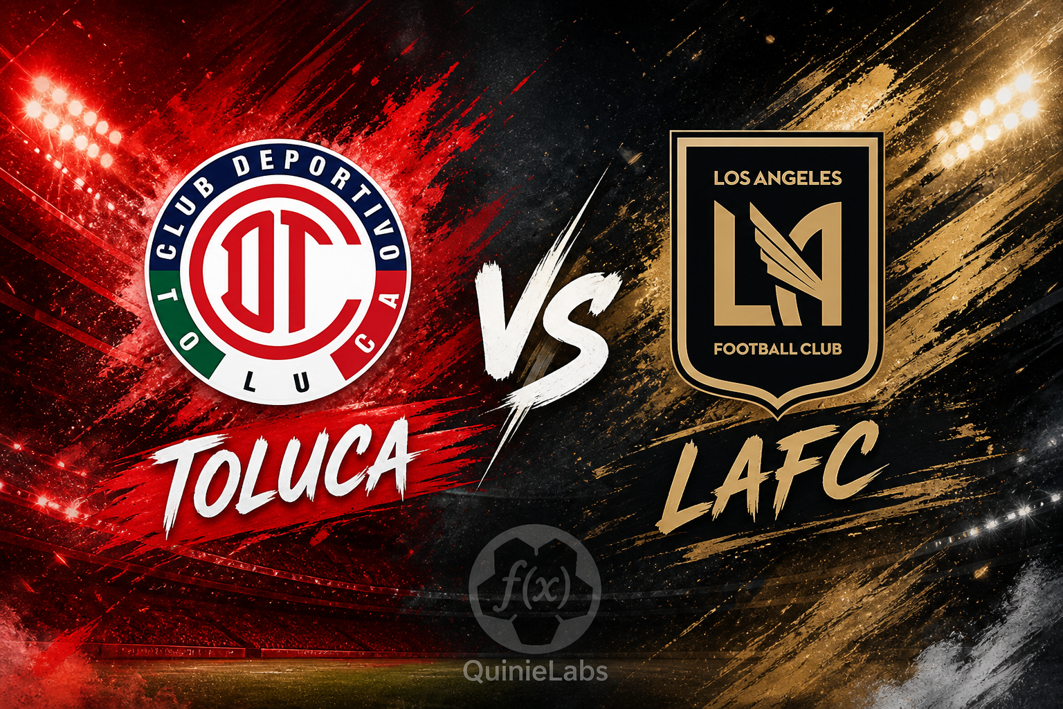 Imagen promocional del partido Toluca vs Los Angeles FC con los escudos de ambos equipos